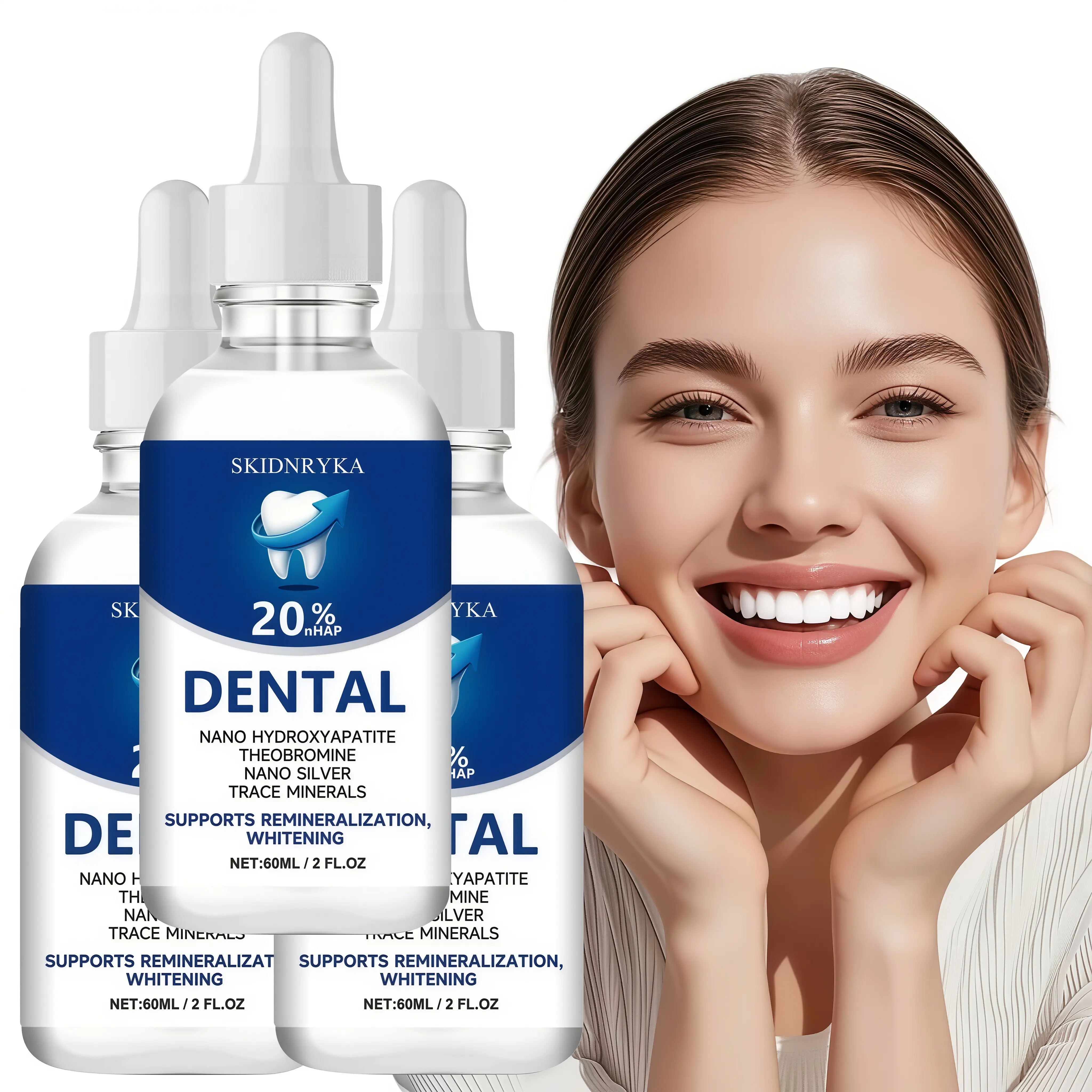 SKIDNRYKA teeth whitening serum containing 20% hydroxyapatite, tooth care solution, mint flavor, whitens teeth, deep-cleaning formula, fresh breath, teeth whitening gel, boosts confidence with snow-white teeth, teeth whitening gift