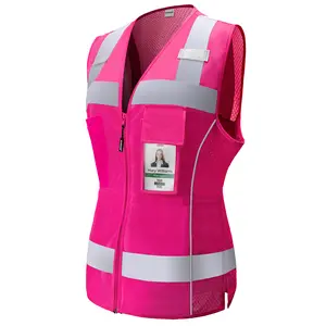 KAYGO KG0118 High Visibility Women Safety Vest, 8 Pockets Reflective vest with adjustable waist line, Slim Fit