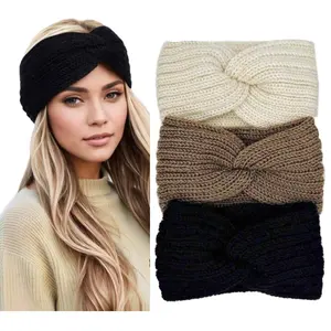 [3PCS]Cubidupi Triple Knot Warmth Ribbed Knit Headband Set 3pcs Classic Neutrals Beige Brown Black Unisex Versatile Everyday Wear Elegant Knitted Accessory