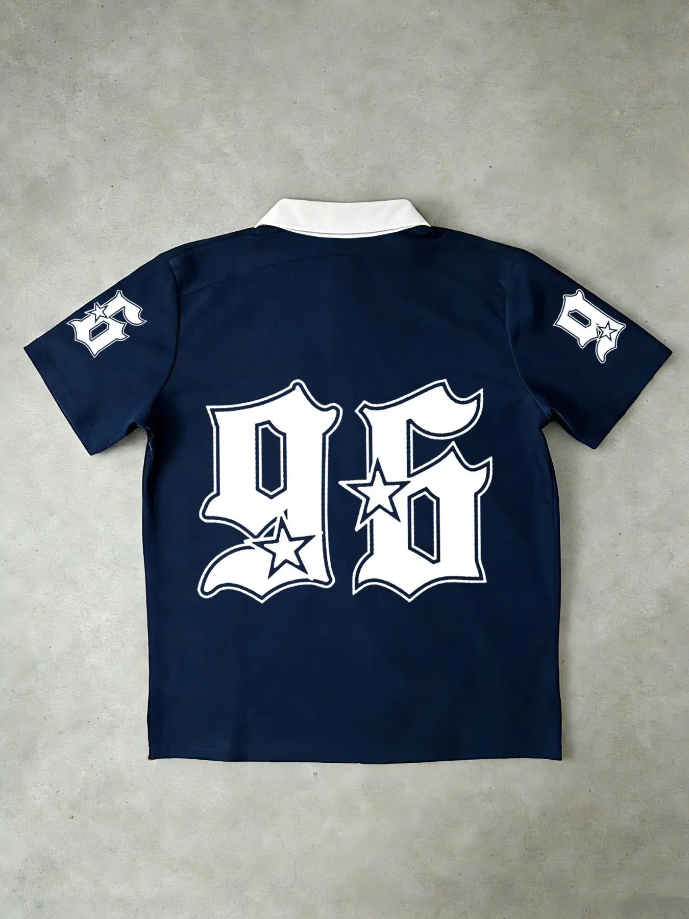 Retro 96 Star Print Polo Shirt, Y2K Streetwear, Eye-Catching