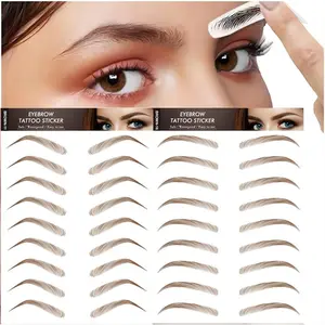 6D Hair-liked Brown Color Eyebrow Tattoo Sticker, 6 Counts/set Waterproof Temporary Tattoo Sticker, False Eyebrow Makeup Tattoo Sticker for Women, Eyebrow Tattoo Designs