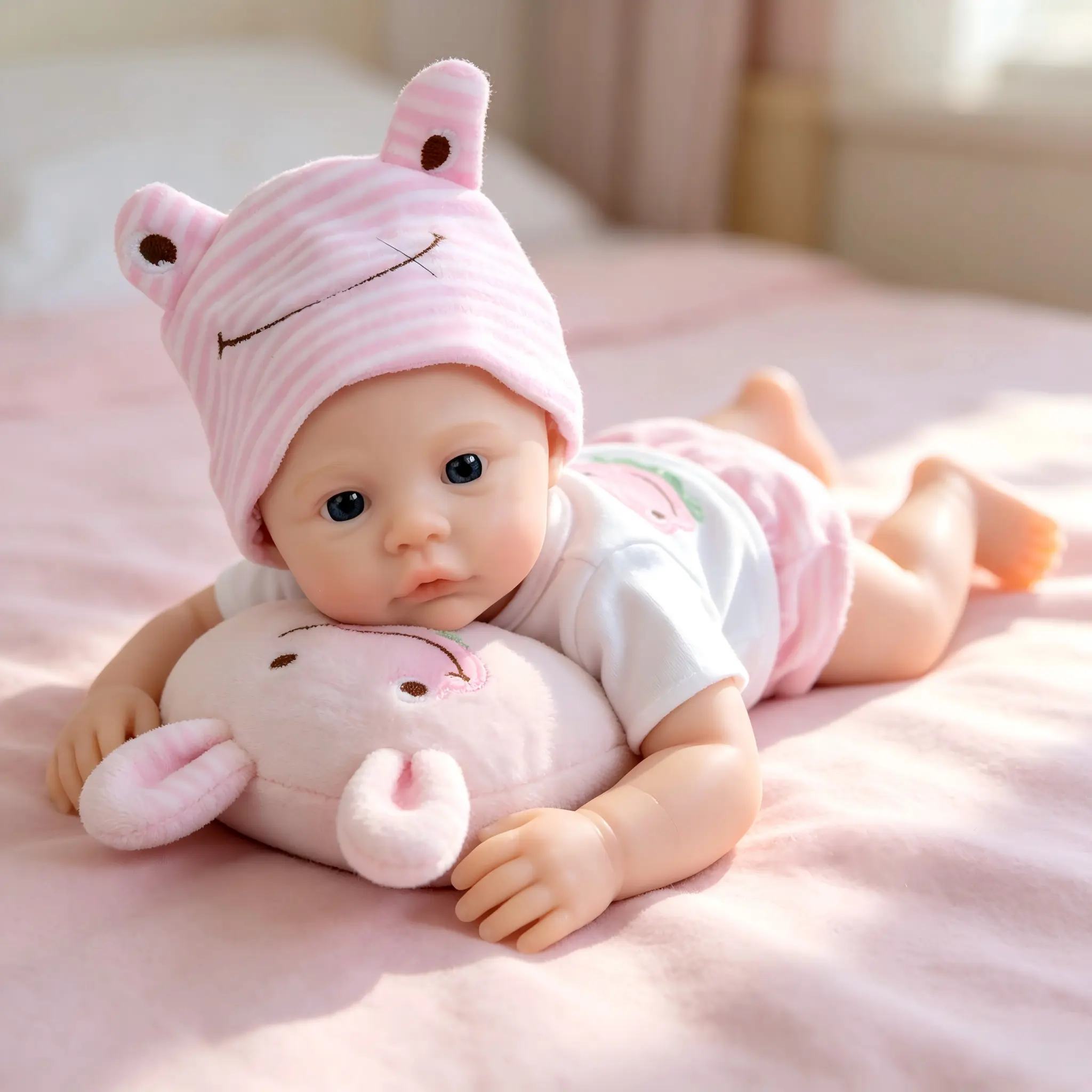 12" Realistic Silicone Baby Doll with Open Mouth & Mini Bottle – TikTok Viral Pocket Doll in Gift Box, Soft Travel Toy for Toddlers & Kids with Non-Magnetic Pacifier