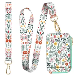 2-in-1 ID Badge Holder & Lanyard Wallet w/5 Card Slots, Credit Card Holders with Removable Wristlet & Neck Lanyard, Women Wallet