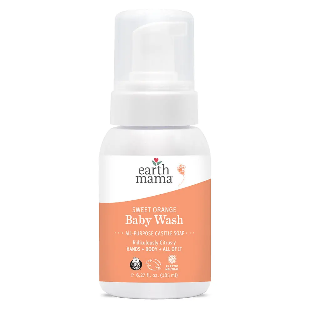 Earth Mama Sweet Orange Castile Baby Wash – Gentle Baby Soap with Vanilla Orange Scent – Safe for Newborns & Family – 1.67 fl oz or 6.27 fl oz