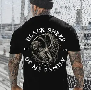Gildan Men's Short-Sleeve Cotton T-Shirt - Round Neck, Black Sheep of My Family Blindfolded Devil Graphic, Casual Street Style, Christmas Occasion Top, Casual Clothing