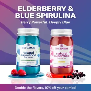 True Sea Moss 2-Bottle Bundle: Elderberry & Blue Spirulina-Raspberry – Rich in Essential Minerals & Vitamins – supports overall vitality