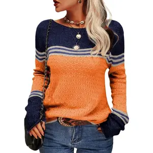 Saodimallsu Womens Fall Fashion 2025 Sweaters Colorblock Lightweight Striped Crewneck Winter Trendy Pullover Tops