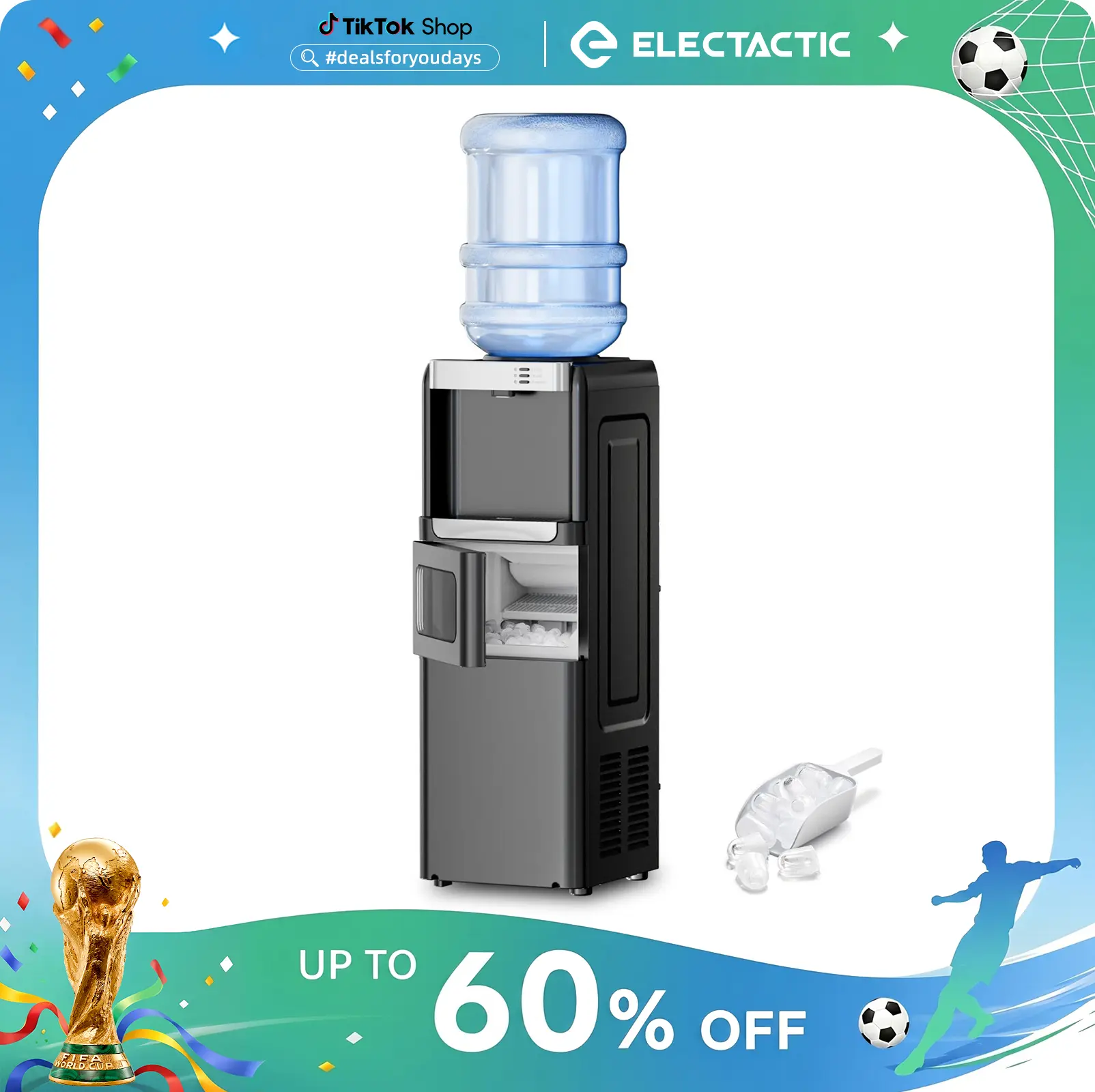 Electactic 3-in-1 Hot and Cold Water Cooler Dispenser with Built-in Ice Maker, for 3 to 5 Gallon Bottle Water Dispenser，with Child Safety Lock，Black,home essentials