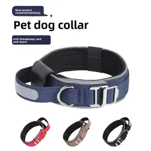 Heavy-Duty Wide Tactical Dog Collar with Handle Grip Anti-Pull for Large Breeds New Product Recommendations wlw Harness Adjustable Anti-Breakaway and Anti-Burst