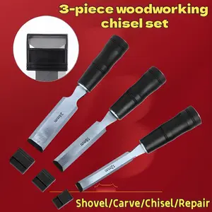 Three-Piece Woodworking Chisels Set, Hardened Alloy Blades, Ergonomic Handles, Comfortable Grip, Ideal for DIY Woodworking Tools