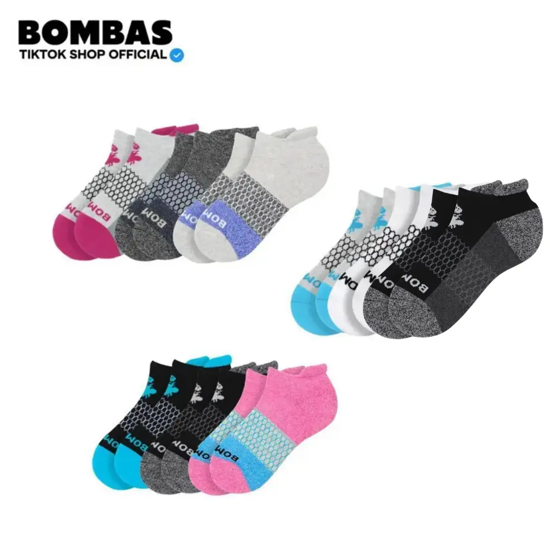 BomBas Ankle Socks for Men & Women Pack 2/3/5 Multi-Pack Cushioned Footbed Honeycomb Arch Support Seamless Toe Blister Tab Soft Cotton Blend Durable Everyday Comfort