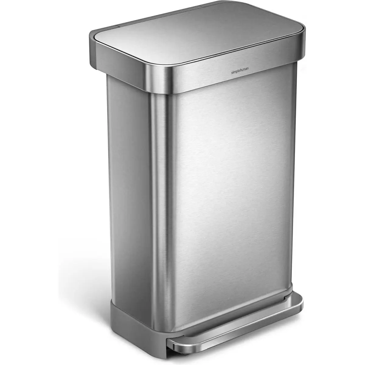 simplehuman Stainless Steel Trash Can - B2328637, 12 gal Brushed Rectangular Step Bin for Home Supplies