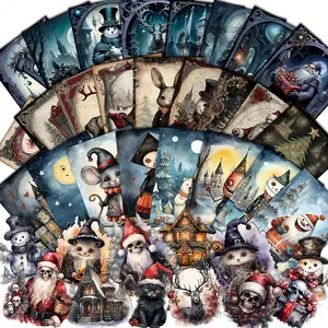 52pieces(card+sticker) Gothic Christmas DIY Decorative Thick Card Set, DIY Sticker Paper, Sticker Cards, Perfect for Scrapbooking Supplies,Junk Journal Kits,,DIY Crafts,Greeting Card,Christmas Decoration,Holiday HandmadeCrafts,Halloween