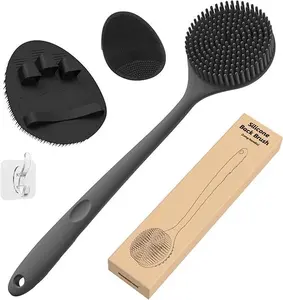 Manmihealth Silicone Back Scrubber (Thick Bristles) & Bath Glove & Face Brush Set (3PCS), Super-Exfoliating & Lathering Body Scrubber, Shower Brush, Face Scrubb