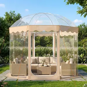 COSTWAY Pop Up Bubble Tent, Oversize Weatherproof Clear Outdoor Dome Tent with 2 Roll-Up Doors, Stakes, Wind Ropes, Sandbags, Carrying Bag for Winter Cold Protection
