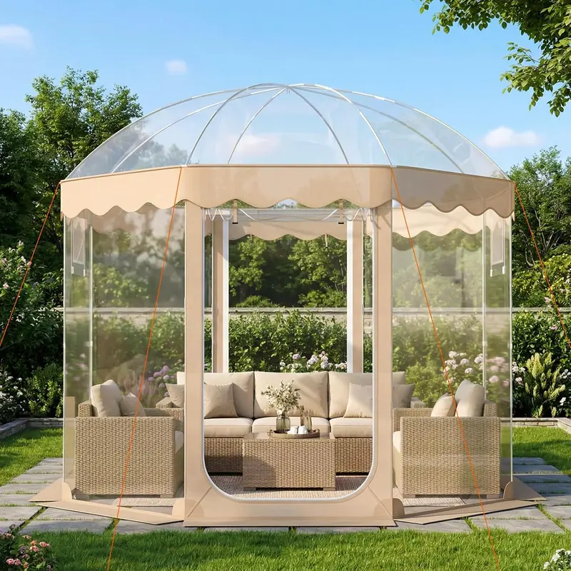 COSTWAY Pop Up Bubble Tent, Oversize Weatherproof Clear Outdoor Dome Tent with 2 Roll-Up Doors, Stakes, Wind Ropes, Sandbags, Carrying Bag for Winter Cold Protection