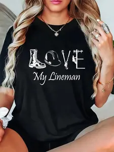 100% Cotton Love My Lineman Wife Husband Lineworker Girlfriend Linesman T-Shirt