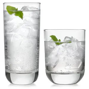 Libbey Drinking Glasses Polaris Tumbler and Rocks Set of 16, Clear, Sturdy Drinkware Glasses Set, Kitchen Glassware for Cocktails, Soda, and More