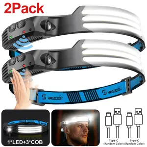 Super Bright LED COB Headlamp - 350 Lumens, Motion Sensor, 5 Modes, Dimmable, TYPE-C Rechargeable, Lightweight Portable High-Quality Head Torch for Outdoor Camping, Hiking, Emergency Use