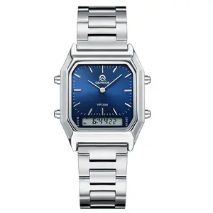 CAINUOS C-8002 Unisex Vintage Analog-Digital Watch, 30M Waterproof, Ice Blue & Turquoise Dial, Stainless Steel Strap time display anniversary gift quartz grace lux