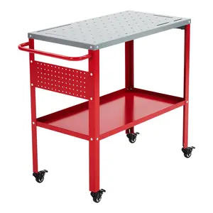GARVEE Movable Welding Table 36"x18", 1200lbs Steel Welding Workbench Table, Portable Work Bench with 8 Tool Slots, 5/8-inch Fixture Holes, 4 Casters with Brakes and Tool Tray