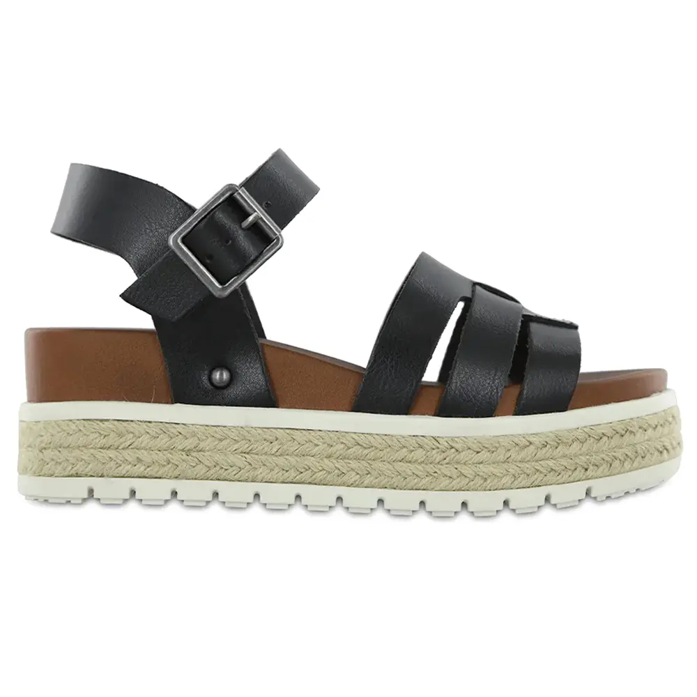 MIA Womens Karlotta Ankle Strap Espadrille Platform Casual Sandals Casual Mid Heel 2-3" - Black