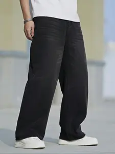 Men's Casual Vintage Washed Wide Leg Jeans, Comfortable Loose Fit Trendy Long Pants, All Season Versatile Commute Dating Daily Wear