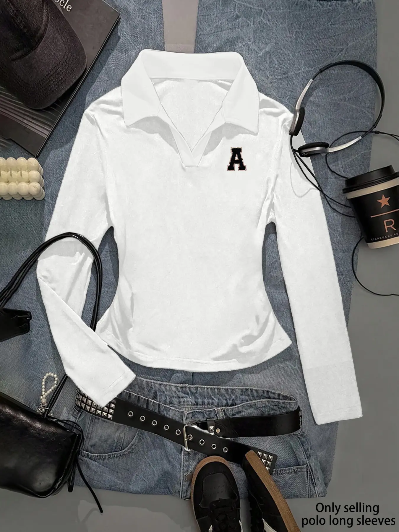 Gothic Style Women's Polo Neck Long Sleeve Slim Fit Top, Geometric Print, Y2K Fashion, Fall & Winter Casual Wear