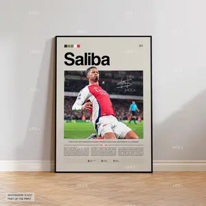 William Saliba Poster, FC Arsenal Wall Art, Framed Premier League Soccer Print Décor