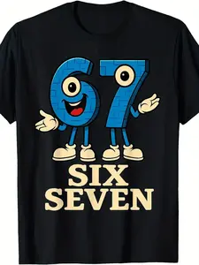 100% Cotton Funny Italian Brainrot Gaming Meme T-Shirt - 67 Six Seven 6-7 Design with Smiling Number 67 & Italian Text, 100% Soft Crew Neck Short Sleeve Tee for Men & Women, Casual Gamer Gift