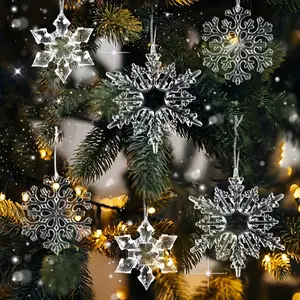 10/20pcs Acrylic Snowflake Pendants - Transparent Crystal Ornaments for Christmas & Wedding Decorations - Elegant Hanging Accents with Faceted Design, Festive Tree Ornaments|Faceted Crystal Ornaments|Reflective Ornaments, Holiday Decorations, Set Options