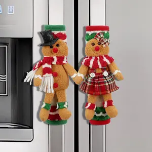 Two-Piece Christmas Decoration Set, Biscuit Man Refrigerator Handle Cover, Microwave Oven Protector, Home Decor Accessories