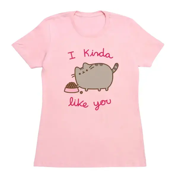 Pusheen "I Kinda Like You" T-Shirt, Funny Y2K Cat Graphic Tee, Cute Cartoon Cat Shirt, Aesthetic Unisex Cotton Tee, Cat Lover Gift
