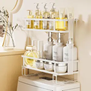 LAMU 2-Tier Over-The-Toilet Toilet Organizer Rack | No Drill Shelf | Rustproof Space Saver |  Perfect for Bathroom Storage, Large Capacity