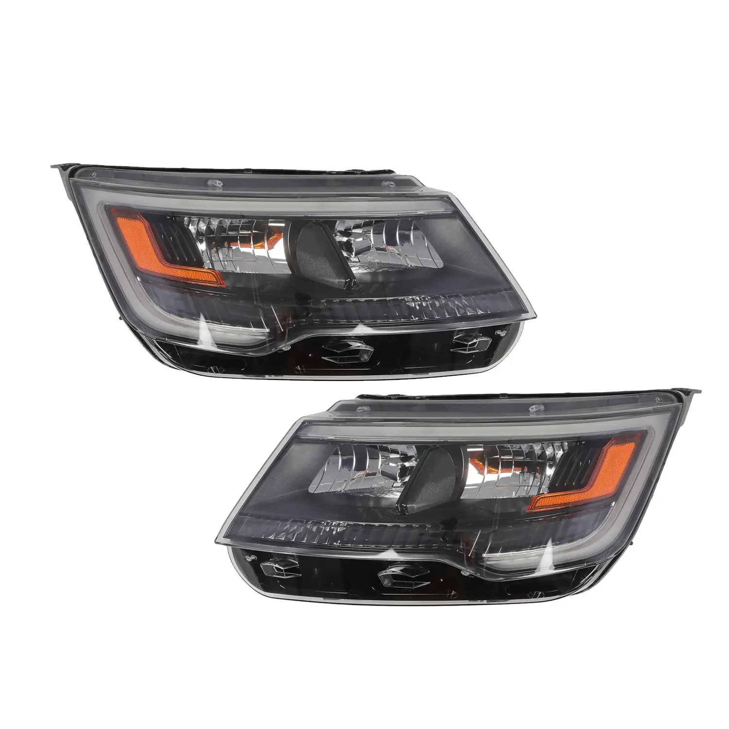Nakkaa LED DRL Headlights Pair Set for 2016-2018 Ford Explorer Limited/XLT/Platinum & Sport Models, Black ABS Plastic Bezel, Electroplated Chrome Amber, High Beams Front Lighting (2 Pcs, Left & Right), Led Light, Explorer Models