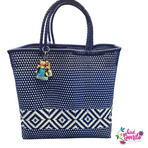 Extra Large Shopping Tote Hand Woven with Handle with Artisan Keychain.