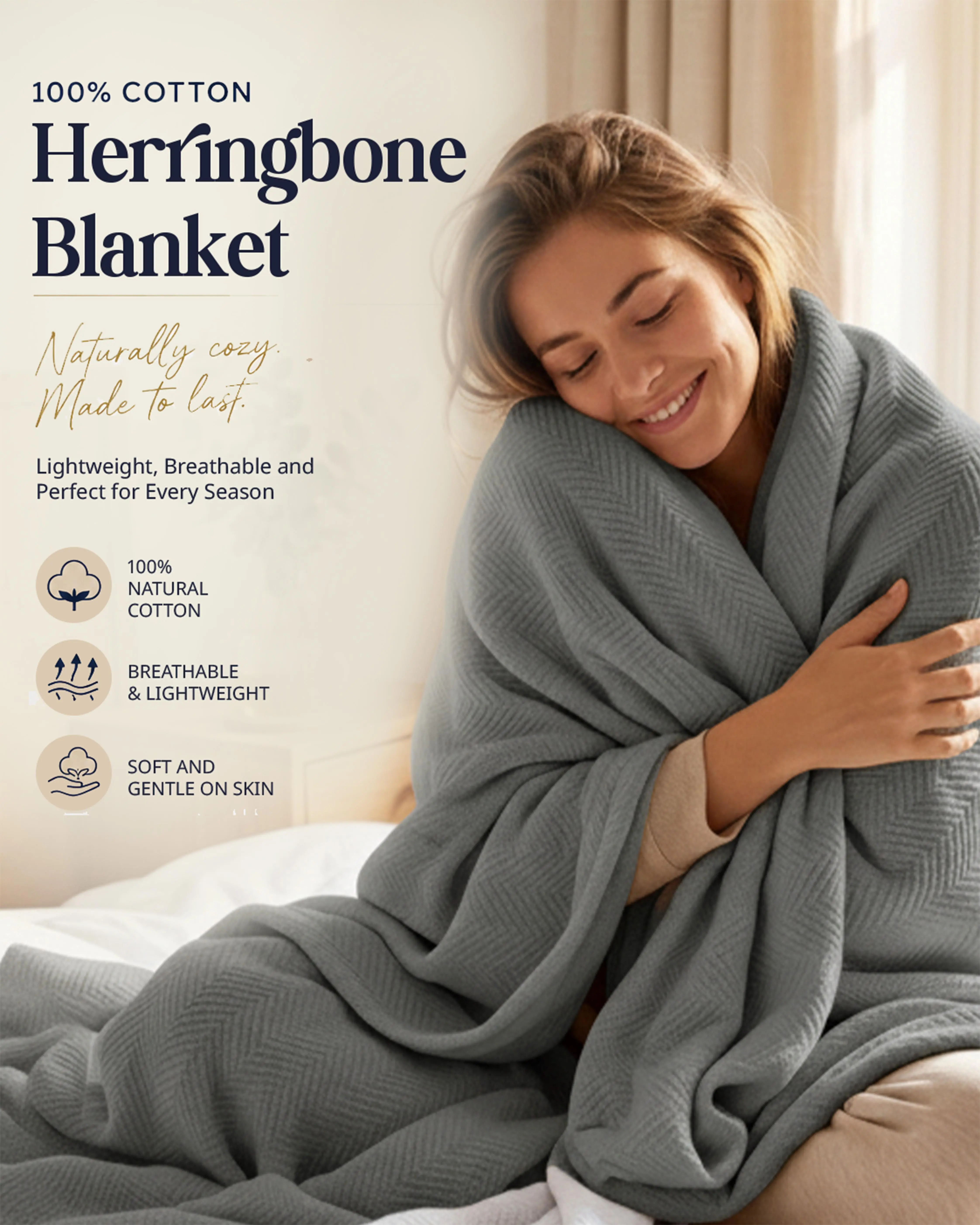 LANE LINEN 100% Cotton Blankets for Bed - Year Round Use, Soft, Breathable, Cozy & Durable Bed Blanket 350 GSM Premium Luxury - Ideal for Couples, Family & Guests - OEKO-TEX Certified