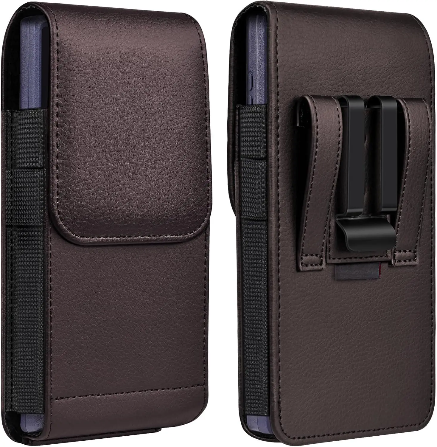 Leather Phone Holster with  Metal Belt Clip and  Closure Compatible with  16/15/14/13/12 Pro Max, Galaxy S25/S24/S23/S22 Plus & FE, L-Coffee