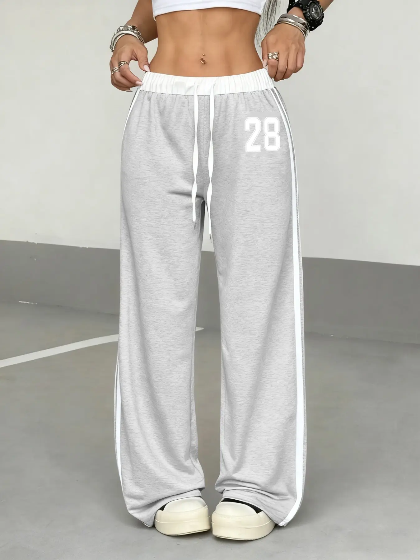 Women's Casual Spring/summer Digital Print Belt Patchwork Sport Street Retro Style Lazy Athletic Athleisure Sweatpants, Comfortable and Stylish