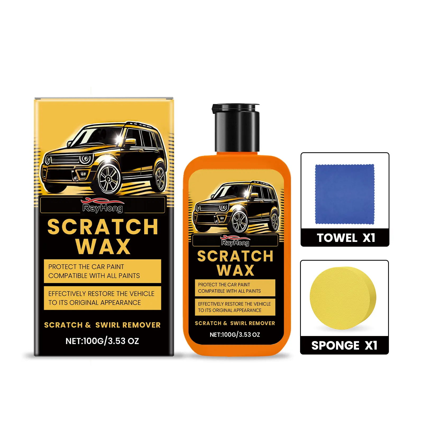 General-purpose automotive scratch repair paste, gentle paint repair and polishing agent, quickly restores the shine to your car's surface, easy-to-use car care accessory, suitable for most vehicle paint colors.