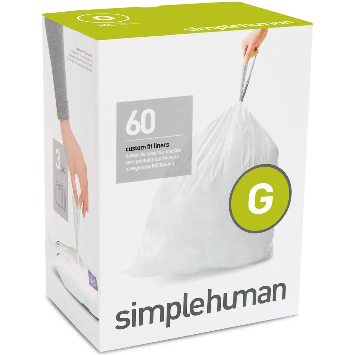 Simplehuman Code G Disposable Plastic Extra Strong Trash Bags - 8 gal, 1.18 mil, 17.5x28 in, White, Model 261523 Jumbo Pack (240 Bags) with Creativity