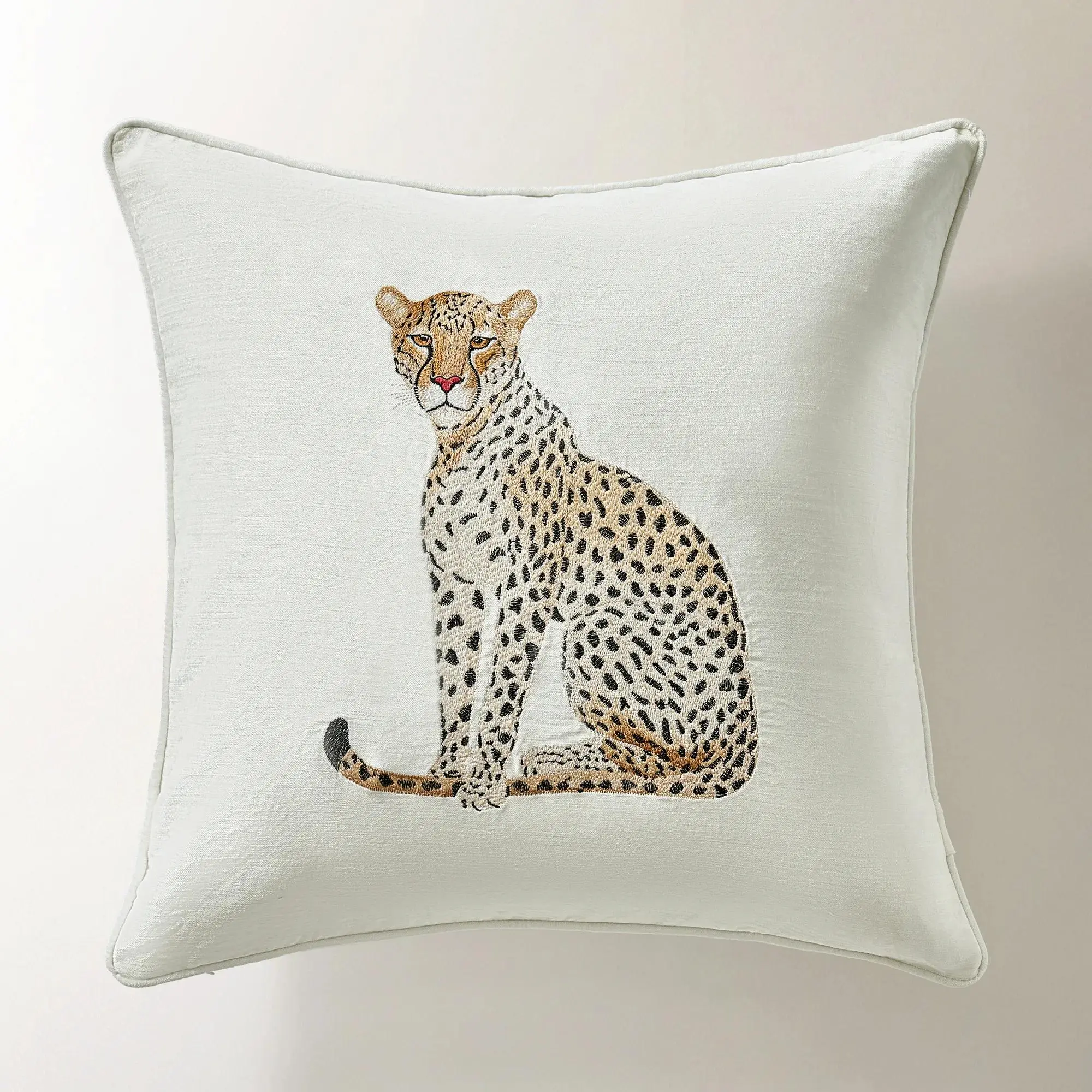 Z Gallerie Lou Leopard-Embroidered Velvet 22" Soft Furry Square Pillow - Crisp 22" Shape, Room Decor, Leopard Room Decor, Sofa Velvet Cushion, Textile Home Soft Furnishing, Embroidery