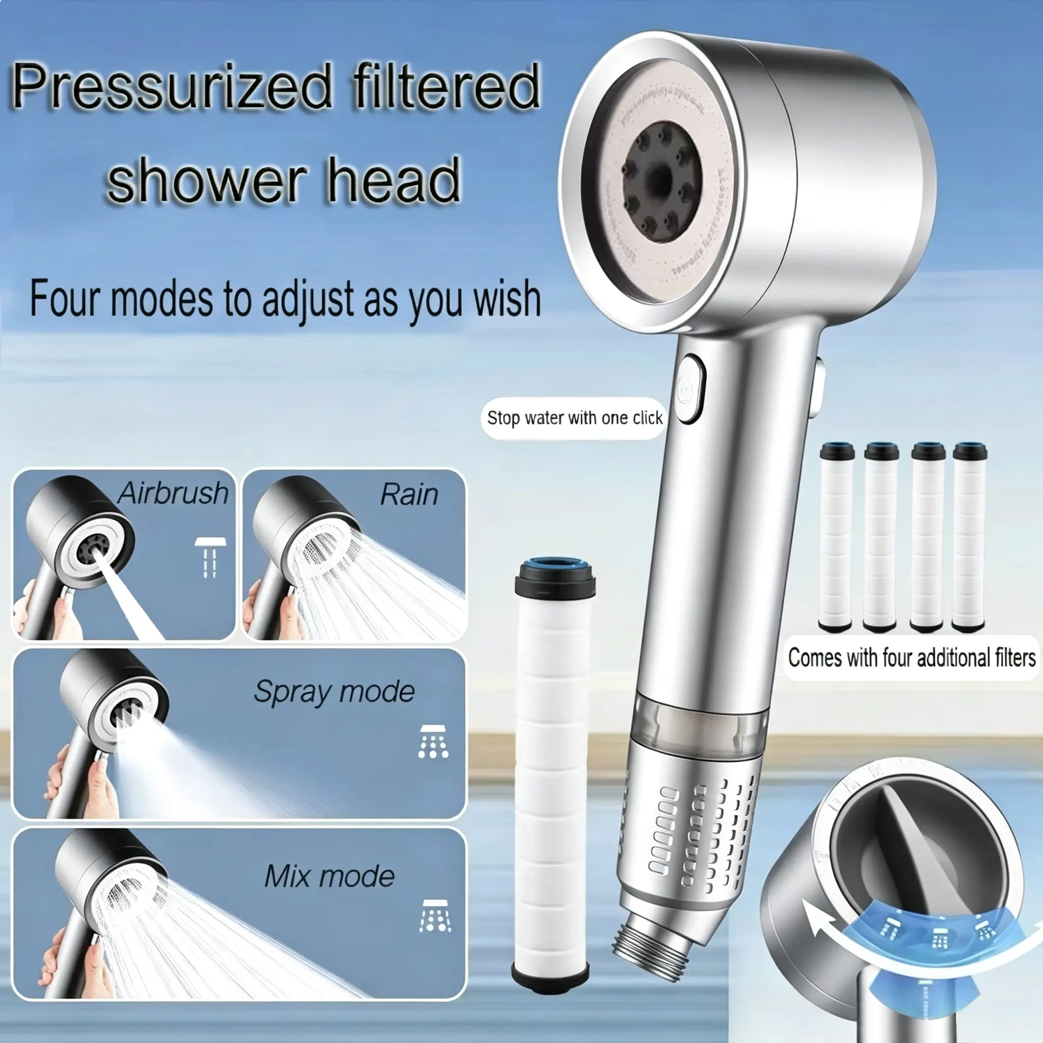 Filtered Shower Herd with Handheld, High Pressure Water Flow and Multiple Spray Modes Showre Head with Filter, Power Wash for Hard Water, Showerhead with ON/OFF Switch for Pets Bath