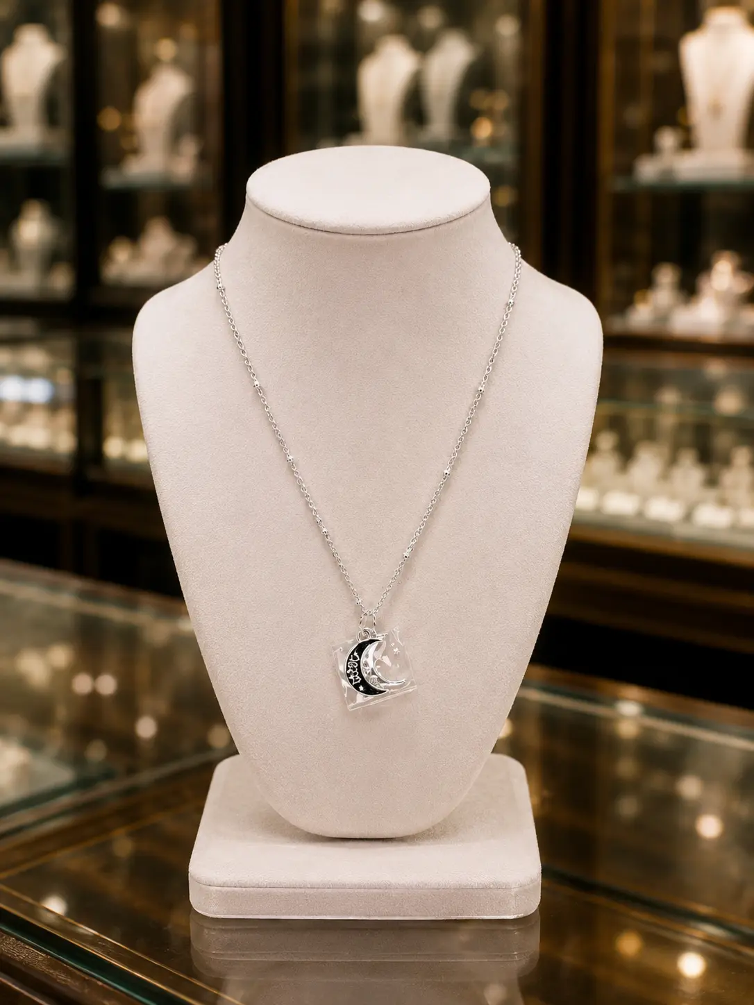 Lauren Conrad Silver-Tone 2-Piece Non-Natural Crystal Jewelry Set, Celestial Moon Pendant Necklace & Stud Earrings with Casual Crystal Accents, Minimalist Everyday Wear Accessory