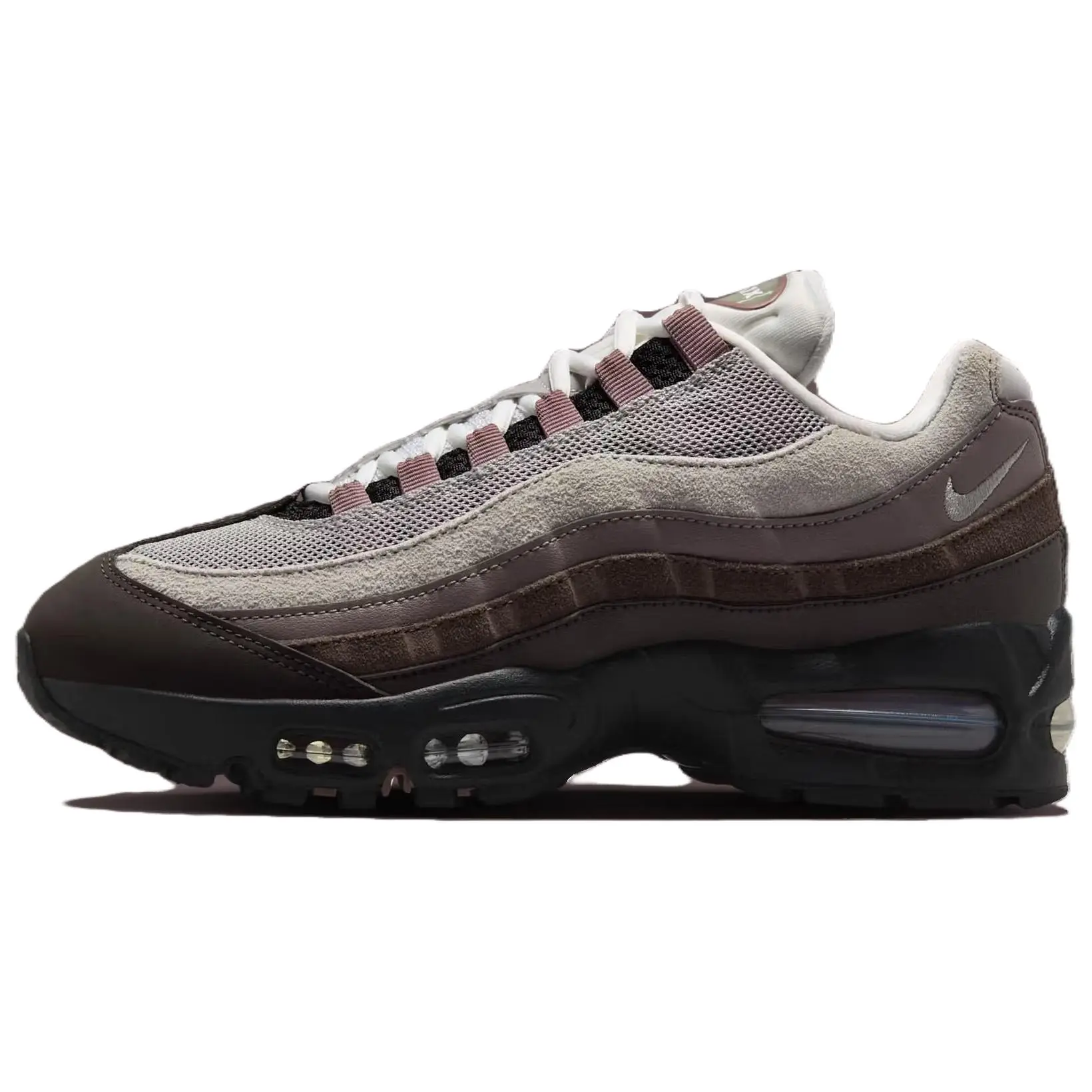 NIKE Women's Air Max 95 OG 'Velvet Brown' Lace-Up Retro Sneakers, Streetwear Leather-Mesh Design, Casual Sports Footwear, Visible Cushion, Runs Small