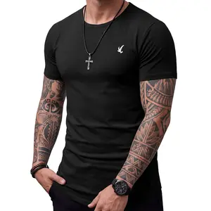 JMIERR Mens Short Sleeve T Shirt Summer Muscle Moisture Wicking Quick Dry Crewneck Longline Tees Shirts