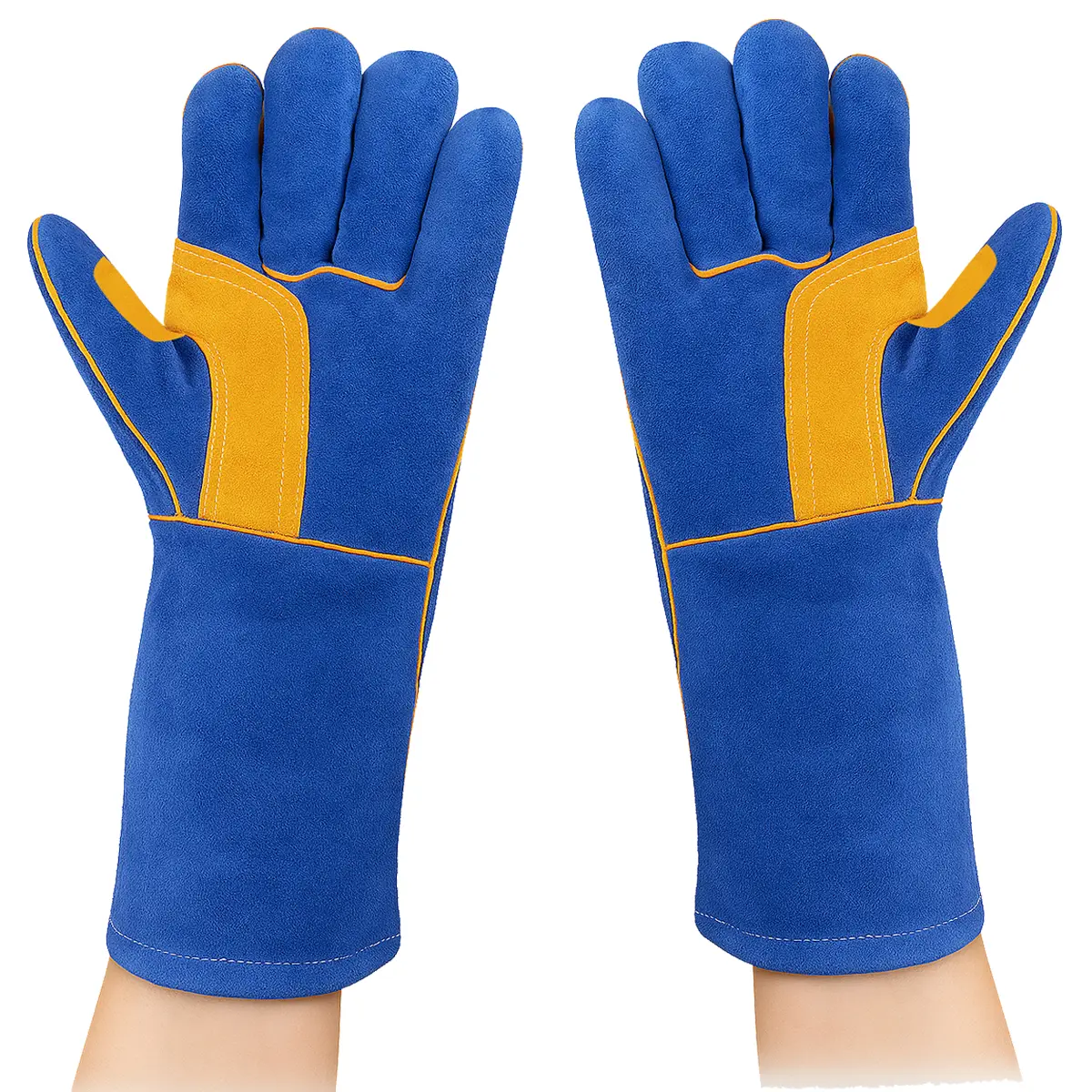 13.8 in Heat Resistant Welding Gloves - 932F Fireproof Cowhide Leather with Kevlar Stitching, Durable Reinforced Design, Oil Resistant, Back Stress Point Relief for High Temp Jobs, Cooking, Camping, Grill, Furnace (1 Size Fits Most)