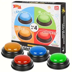 A Collection of Four Game Buzzers Designed for Family Game Nights in Classrooms, Perfect for Competition Props And Toys for Children And Educators (Note: Each Buzzer Needs 2 AA Batteries, Which Are Not Included)