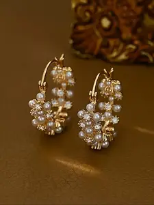 Elegant French Style Geometric Rhinestone Glass Faux Pearl Earrings, Unique Design for Women, Daily Wear, Party, Banquet, Fashion Accessories