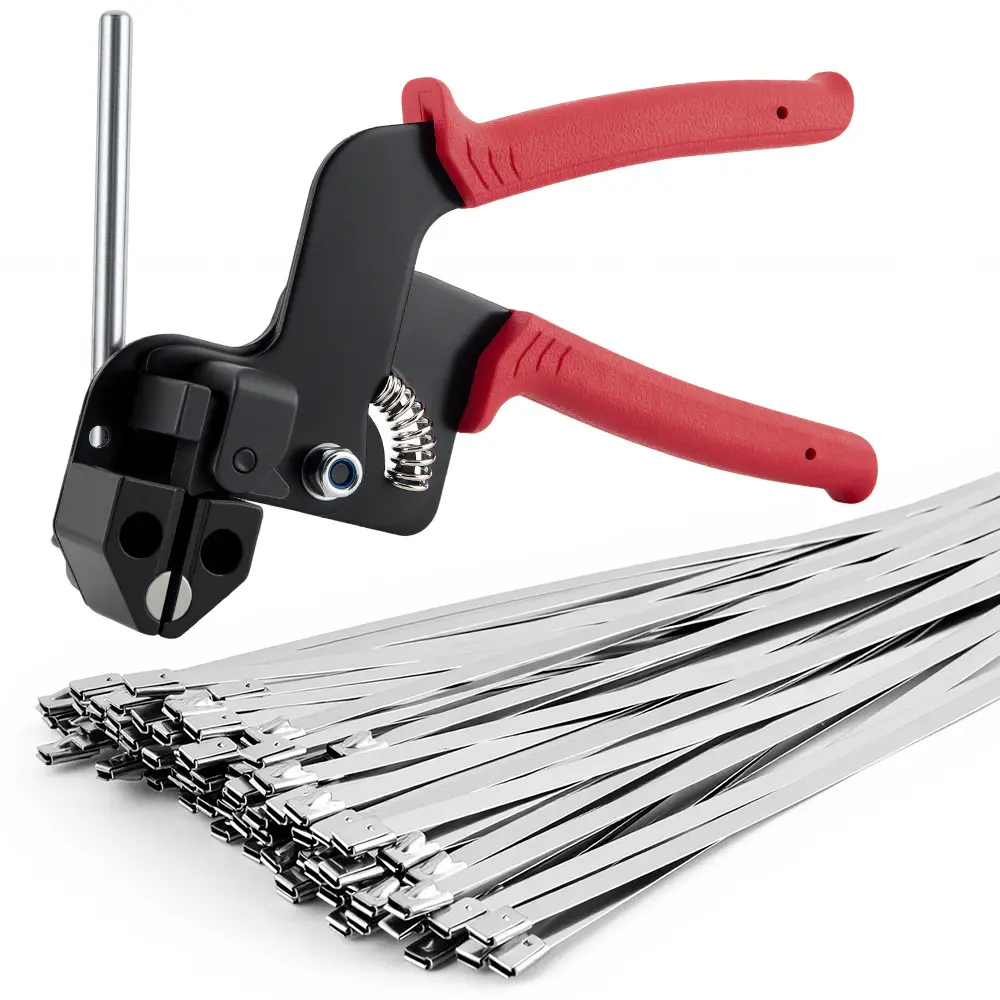 Stainless Steel Cable Tie Gun Kit with 100PCS 11.8" UV-Resistant 304 Heavy Duty Zip Ties for Chain Link Fences Exhaust Pipes Outdoor Use 200LBS Tensile Strength, Heavy-Duty Wire Cable Ties, Steel Wire Cable Ties